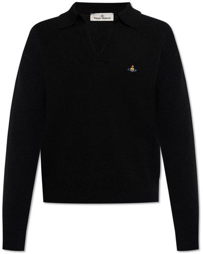 Vivienne Westwood Orb-embroidered Knitted Polo Shirt - Black