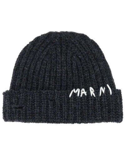 Marni Logo Embroidered Knit Beanie - Black