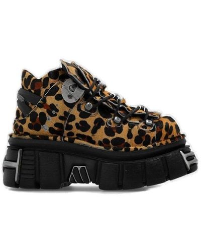 Vetements X New Rock Leopard Printed Platform Sneakers - Black