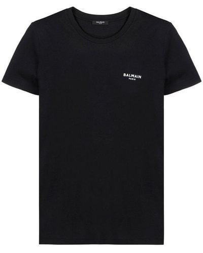 Balmain Flocked Logo Crewneck T-shirt - Black