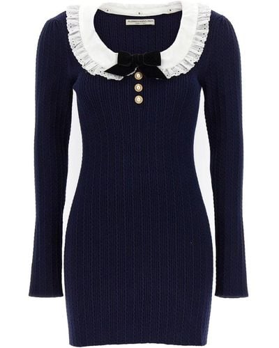 Alessandra Rich Lace Collared Long-sleeved Mini Dress - Blue