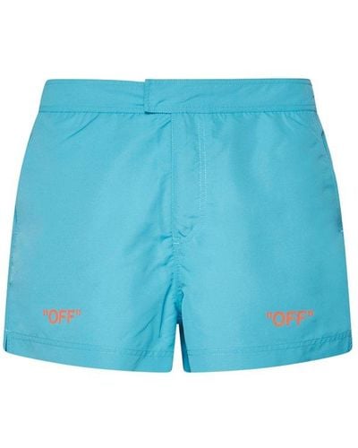 Off-White c/o Virgil Abloh Logo Printed Swim Shorts - Blue