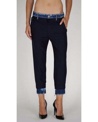 DSquared² Pinstripe Denim Trim Slim Fit Trousers - Blue