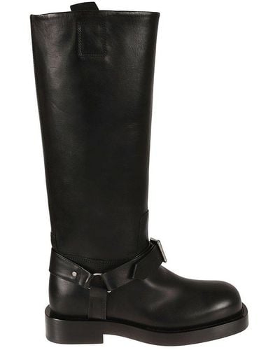 Burberry Saddle Knee-high Round-toe Boots - Black
