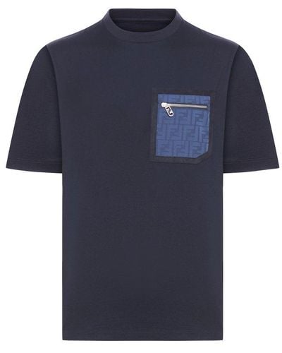 Fendi Monogrammed Pocket Crewneck T-shirt - Blue