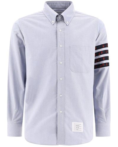 Thom Browne 4-bar Stripe Curved Hem Shirt - Blue