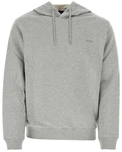 A.P.C. Logo Embroidered Drawstring Hoodie - Grey