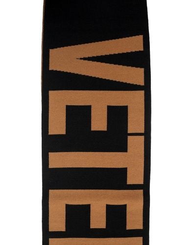 Vetements Logo Knit Frayed Scarf - Black