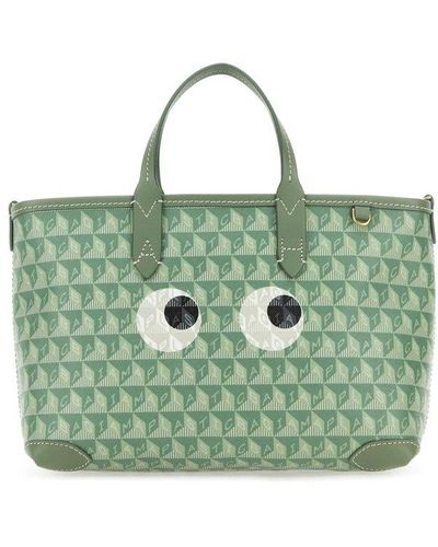 Anya Hindmarch I Am A Plastic Bag Xs Eyes Zipped Tote Bag - Green