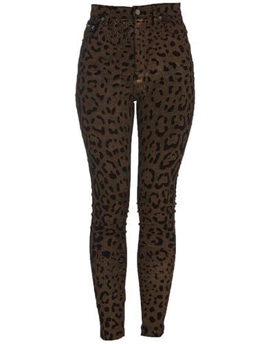 Dolce & Gabbana Leopard Print Slim-fit Jeans - Brown