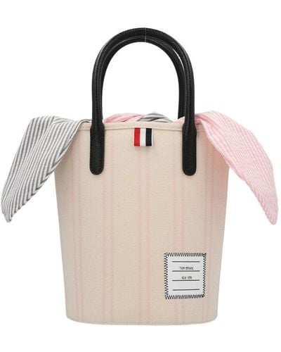 Thom Browne Striped Bucket Bag - Natural