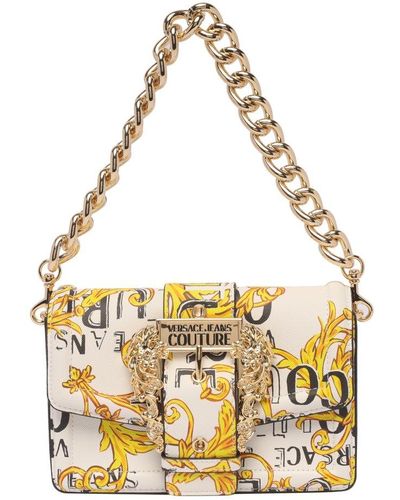 Versace Baroque Buckle Printed Shoulder Bag - Metallic
