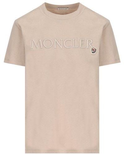 Moncler Logo Embroidered Crewneck T-shirt - Natural