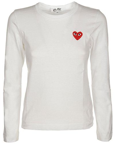 COMME DES GARÇONS PLAY Logo Embroidered Long-sleeved T-shirt - White