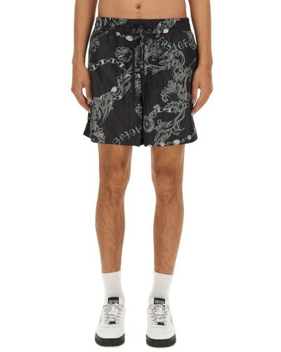 Versace Chain Couture Printed Drawstring Shorts - Black