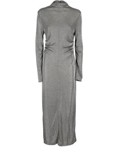 MSGM Lurex Detailed High Neck Maxi Dress - Grey
