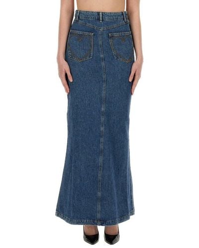 Moschino Jeans Flared Denim Maxi Skirt - Blue