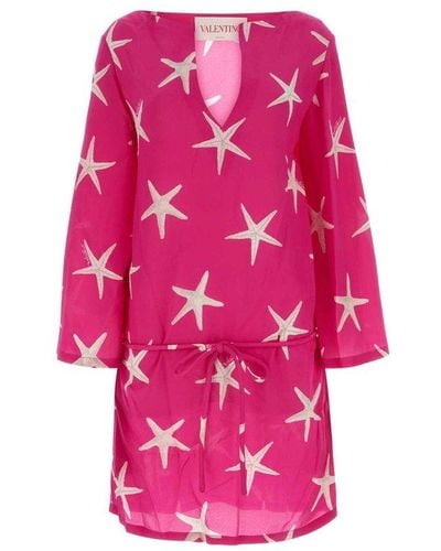 Valentino Star Printed Creped Dress - Pink