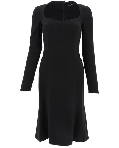 Dolce & Gabbana Sweetheart Long-sleeved Midi Dress - Black