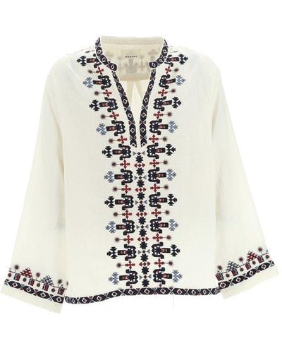 Isabel Marant Embroidered Design Long-sleeved Shirt - White