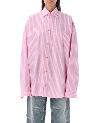Balenciaga Shirt Stripes Logo - Pink