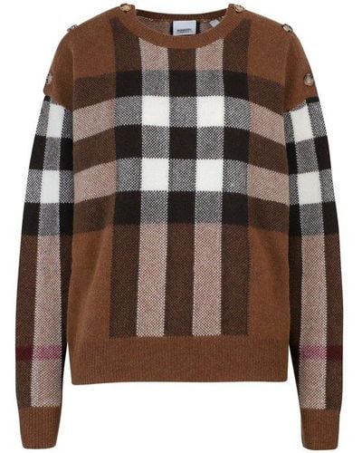 Burberry Sweater With Tartan Motif - Brown