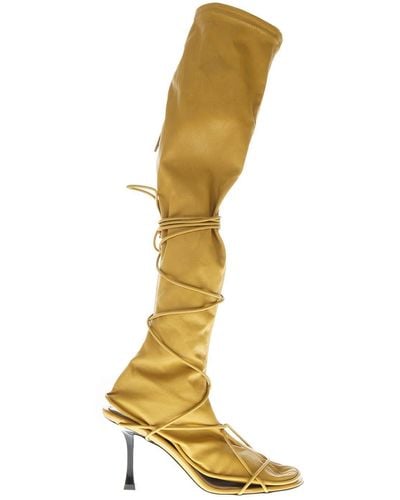 Celine Knee High Laced Sock Boots - Yellow
