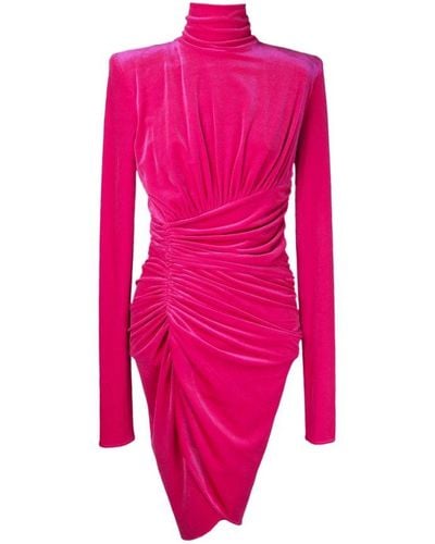 Alexandre Vauthier Ruched High Neck Velvet Dress - Pink