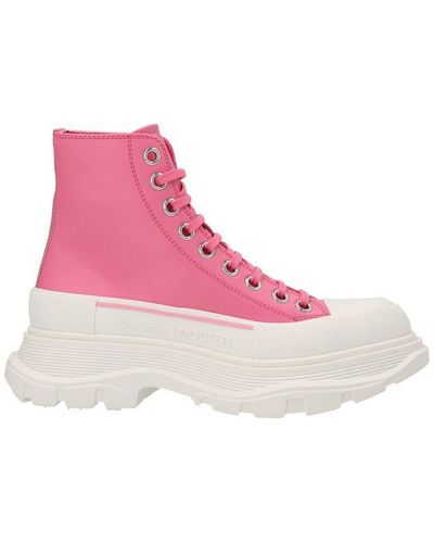 Alexander McQueen Logo Detailed Lace-up Boots - Pink