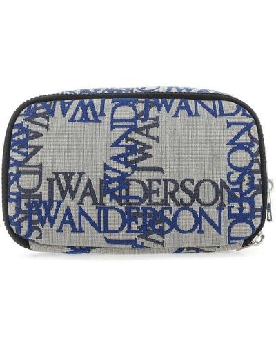 JW Anderson Double Zipped Logo-jacquard Pouch - Blue