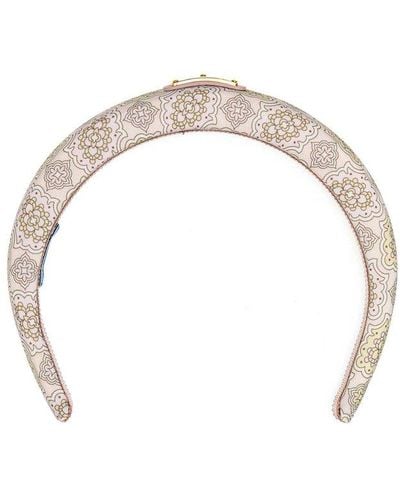 Prada Logo-plaque Allover Printed Headband - Metallic