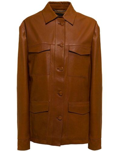 Alberta Ferretti Saharan Brown Leather Jacket With Pockets