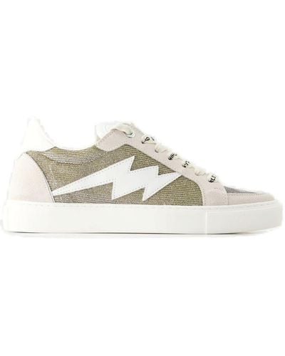 Zadig & Voltaire Zv1747 Glittery Suede-blend Sneakers - Natural