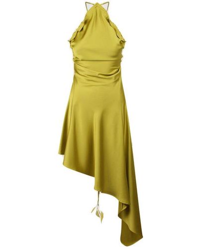 The Attico Ruched Satin Midi Dress - Yellow