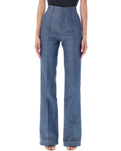 Saint Laurent Zip Detailed Straight Leg Jeans - Blue
