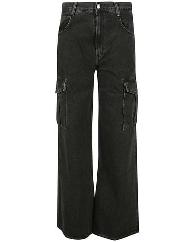 Agolde Mid-rise Buttoned Wide-leg Jeans - Black