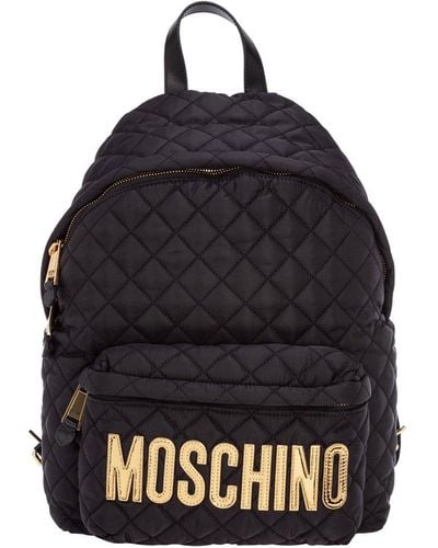 Moschino Logo Plaque Quilted Backpack - Black