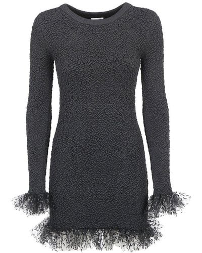 Saint Laurent Tulle Trimmed Mini Dress - Black