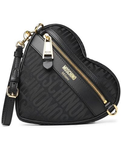Moschino Logo Jacquard Heart Shaped Clutch Bag - Black
