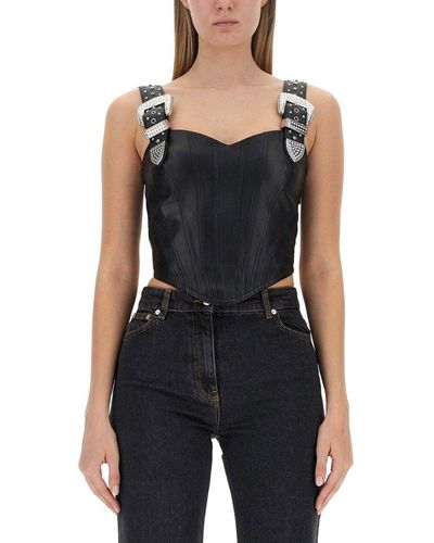 Moschino Jeans Buckle-strap Leather Bustier Top - Black