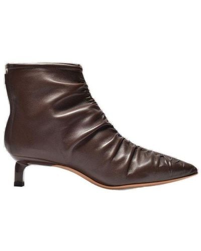 Rejina Pyo Ruched Pointed Toe Ankle Boots - Brown