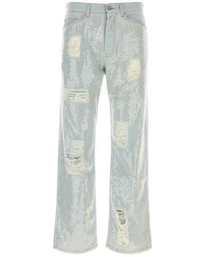 Palm Angels Ripped Straight Leg Jeans - Gray
