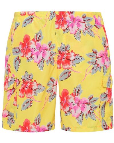 Palm Angels Yellow Polyester Hibiscus Swim Trunks