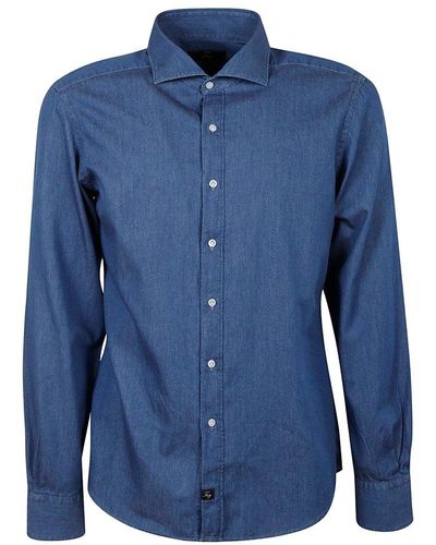 Fay Buttoned Long-sleeved Denim Shirt - Blue