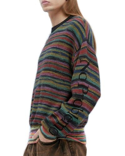 Aries Space Dye Problemo Crewneck Drop-shoulder Sweater - Grey