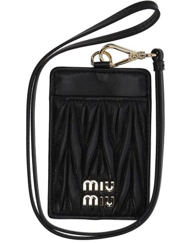 Miu Miu Logo Plaque Neck Strapped Cardholder - Black