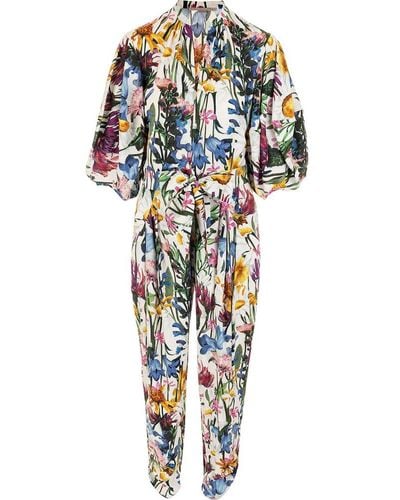 Stella McCartney Rewild Floral-printed Puff Sleeved Jumpsuit - Blue