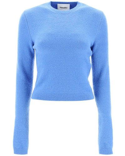 Nanushka 'tama' Sweater In Compact Boucle Knit - Blue
