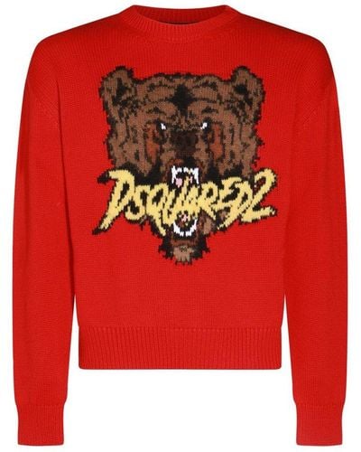 DSquared² Logo-intarsia Crewneck Sweater - Red