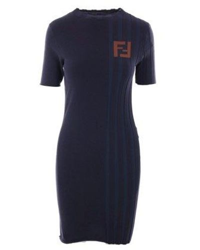 Fendi Ff Short Sleeved Ribbed Mini Dress - Blue